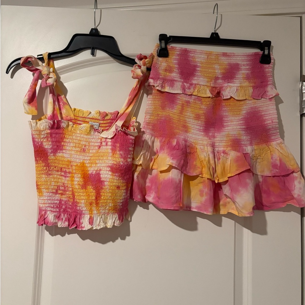 Cabana Life Pink and Yellow Tie Dye Skirt and matching top